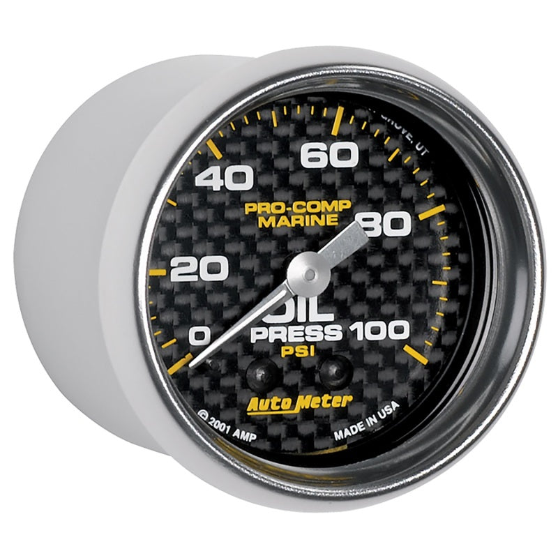 Load image into Gallery viewer, Autometer Marine Carbon Fiber Ultra-Lite 2-1/16in 100PSI Mechanical Oil Pressure Gauge
