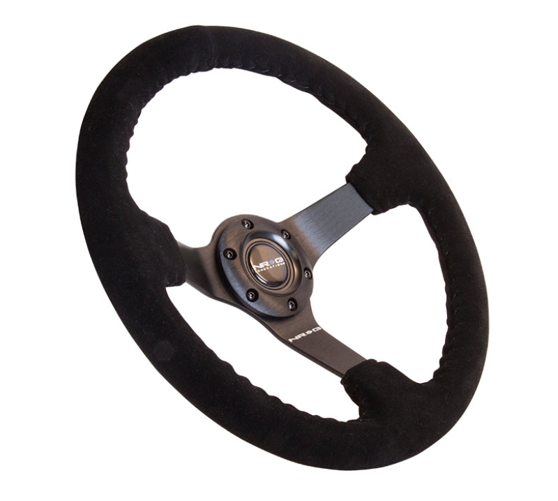 Load image into Gallery viewer, NRG Reinforced Steering Wheel (350mm / 3in. Deep) Blk Suede w/Blk BBall Stitch (Odi Bakchis Edition)
