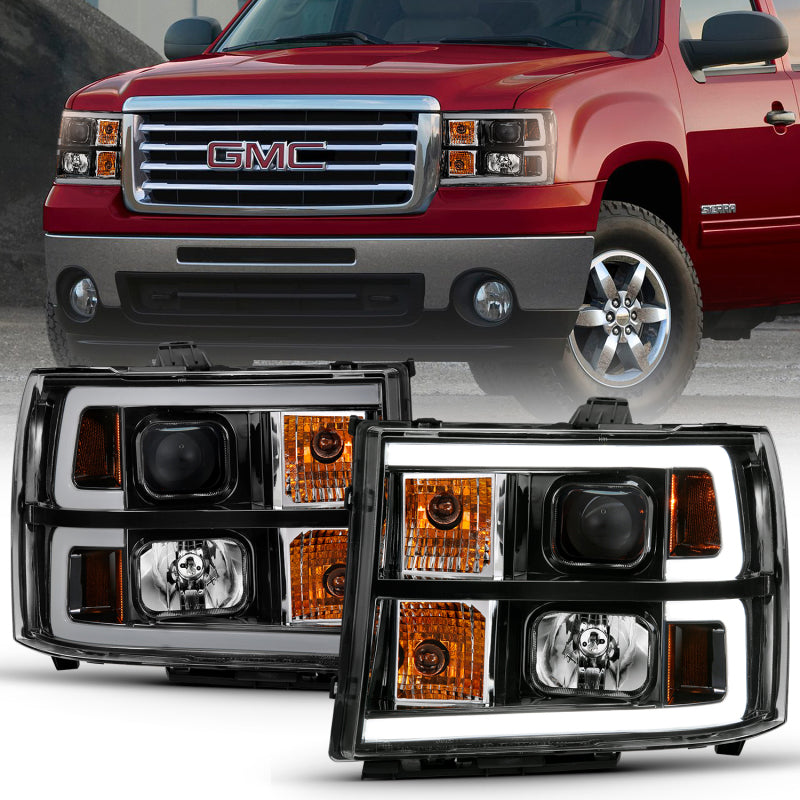 Load image into Gallery viewer, ANZO 2007-2013 Gmc Sierra 1500 Projector Headlight Plank Style Black w/ Clear Lens Amber
