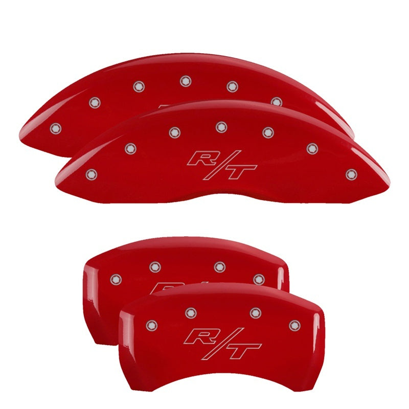 Load image into Gallery viewer, MGP 4 Caliper Covers Engraved Front &amp; Rear Vintage Style/RT Red finish silver ch
