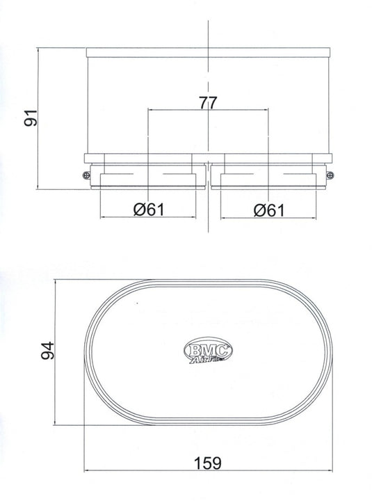 BMC Twin Air Carburetor Filter - 61mm x 2 ID / 74mm H