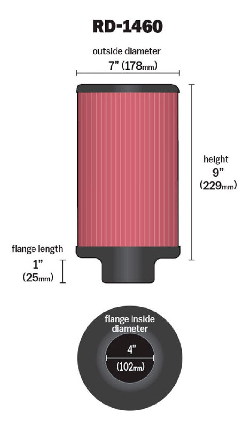Load image into Gallery viewer, K&amp;N Universal Air Filter 4in Flange ID 7in OD 9in Height
