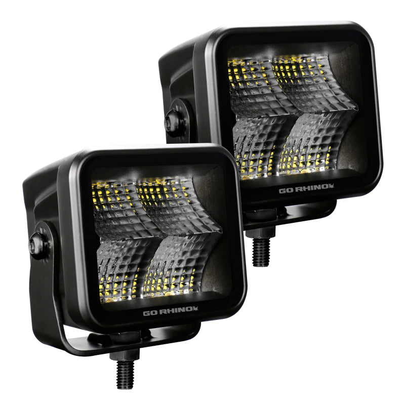 Load image into Gallery viewer, Go Rhino Xplor Blackout Series Cube LED Flood Light Kit (Surface/Threaded Stud Mnt) 3x3 - Blk (Pair)
