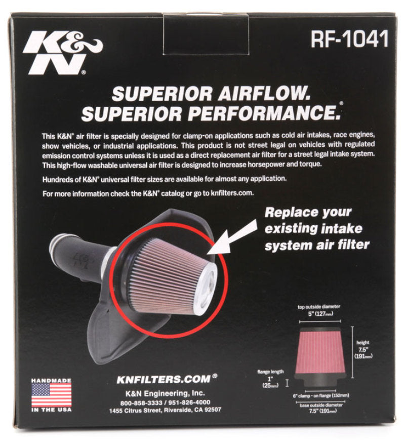 Load image into Gallery viewer, K&amp;N Round Tapered Universal Air Filter 6 inch Flange 7 1/2 inch Base 5 inch Top 7 1/2 inch Height
