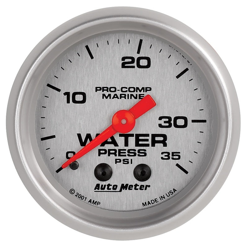 Load image into Gallery viewer, Autometer Marine Silver 2-1/16in 35 PSI Mechanical Water Pressure Gauge
