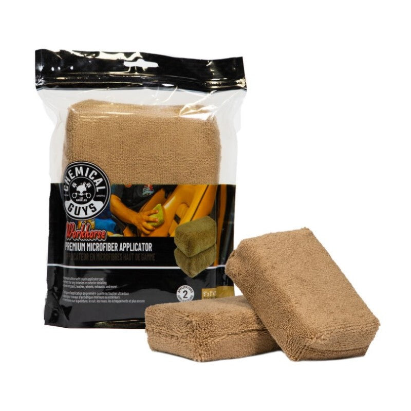 Load image into Gallery viewer, Chemical Guys Workhorse Microfiber Applicator - 5in x 3in x 1.5in - Tan - 2 Pack
