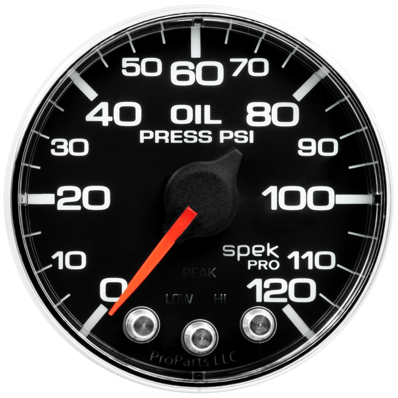 Load image into Gallery viewer, Autometer Spek-Pro Gauge Oil Press 2 1/16in 120psi Stepper Motor W/Peak &amp; Warn Blk/Chrm
