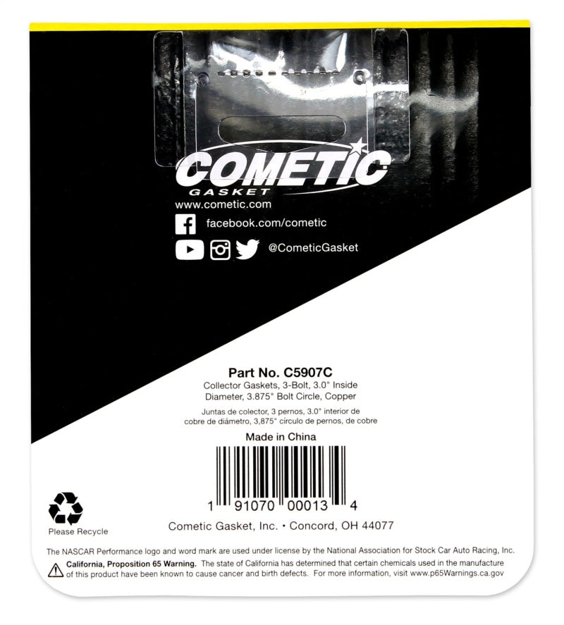 Load image into Gallery viewer, Cometic 3.0in Copper Header Collector - .043in DIA Port/3.875 Bolt Circle
