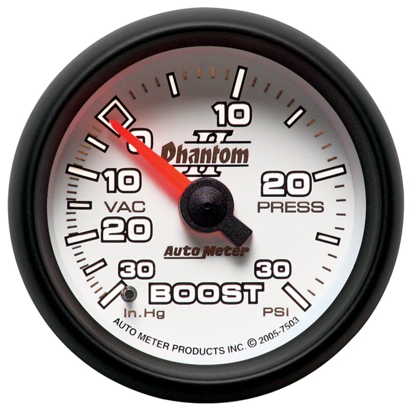 Load image into Gallery viewer, Autometer Phantom II 52.4mm Mechanical Vacuum / Boost Gauge 30 In. HG/30 PSI
