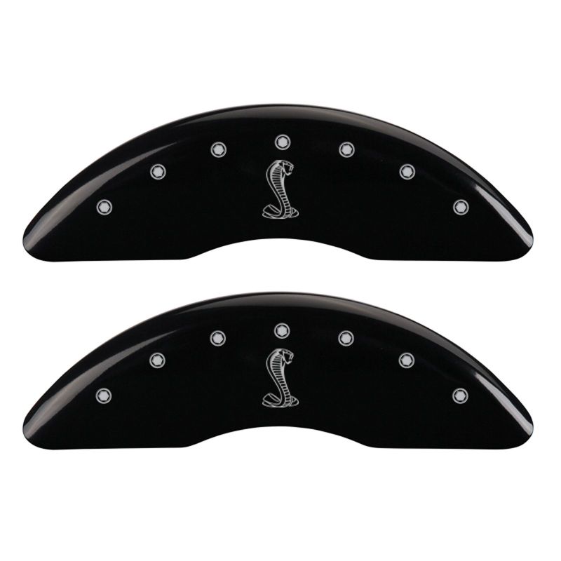Load image into Gallery viewer, MGP 4 Caliper Covers Engraved Front &amp; Rear Tiffany Snake Black finish silver ch

