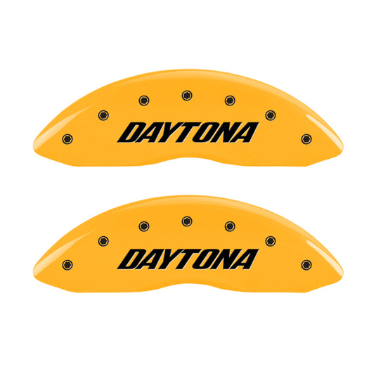 MGP 4 Caliper Covers Engraved Front & Rear Daytona Yellow finish black ch