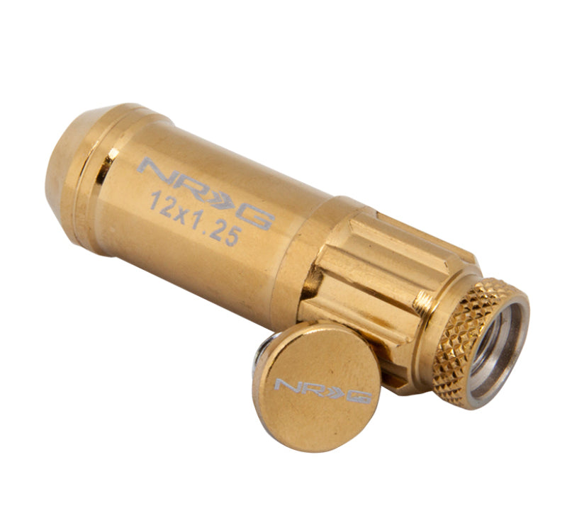 Load image into Gallery viewer, NRG 700 Series M12 X 1.25 Steel Lug Nut w/Dust Cap Cover Set 21 Pc w/Locks &amp; Socket - Chrome Gold
