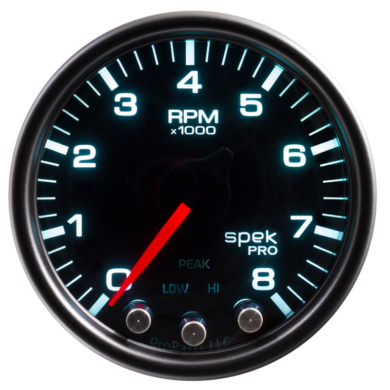 Load image into Gallery viewer, Autometer Spek-Pro Gauge Tach 2 1/16in 8K Rpm W/ Shift Light &amp; Peak Mem Blk/Smoke/Blk
