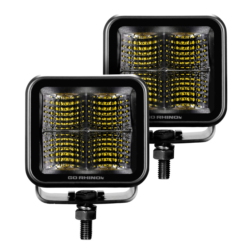 Load image into Gallery viewer, Go Rhino Xplor Blackout Series Cube LED Flood Light Kit (Surface/Threaded Stud Mnt) 3x3 - Blk (Pair)
