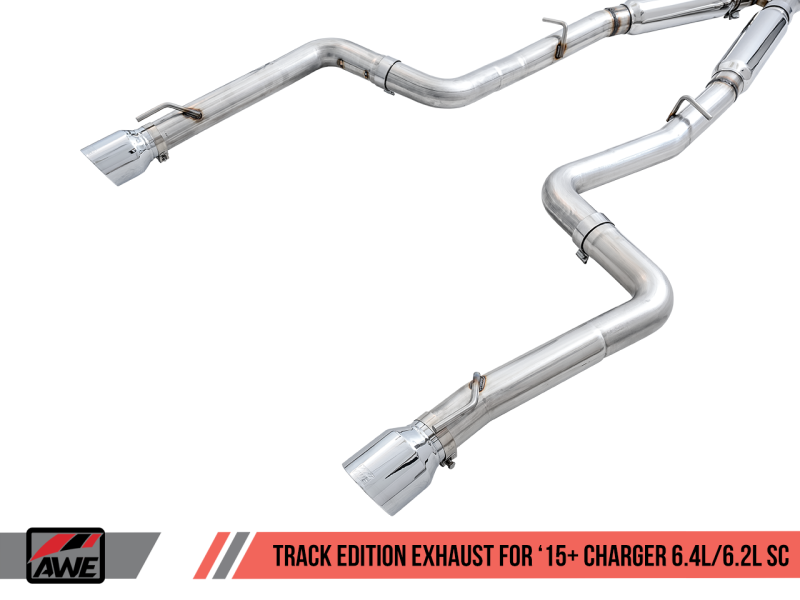 Load image into Gallery viewer, AWE Tuning 2015+ Dodge Charger 6.4L/6.2L Supercharged Track Edition Exhaust - Chrome Silver Tips
