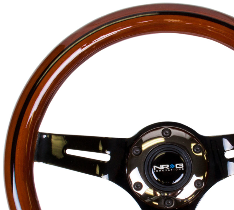 Load image into Gallery viewer, NRG Classic Wood Grain Steering Wheel (310mm) Dark Wood &amp; Black Line Inlay w/Blk Chrome 3-Spoke Ctr.
