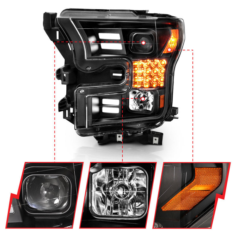 Load image into Gallery viewer, ANZO 15-17 Ford F-150 Project Headlights w/ Plank Style Design Black w/ Amber Sequential Turn Signal
