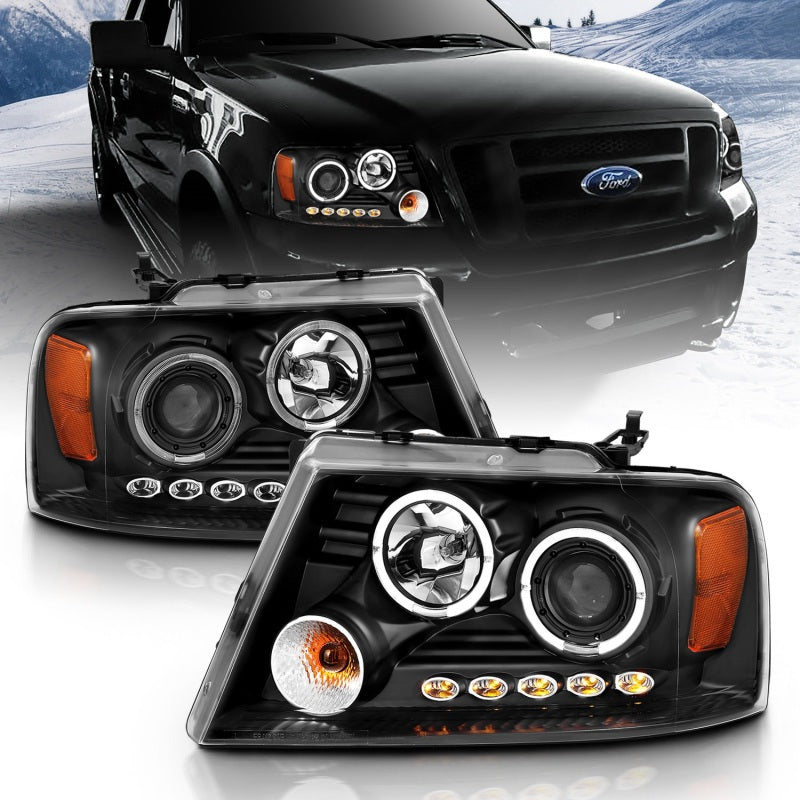 Load image into Gallery viewer, ANZO 2004-2008 Ford F-150 Projector Headlights w/ Halo and LED Black G2
