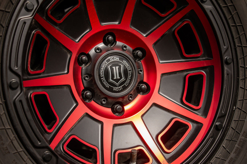 Load image into Gallery viewer, ICON Victory17x8.5 6x5.5 0mm Offset 4.75in BS Satin Black w/Red Tint Wheel
