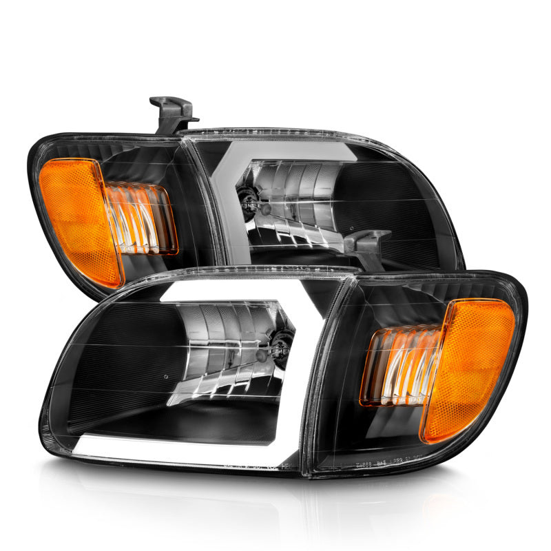 Load image into Gallery viewer, ANZO 00-04 Toyota Tundra (Fits Reg/Acc Cab Only) Crystal Headlights w/Light Bar Black w/Corner Light
