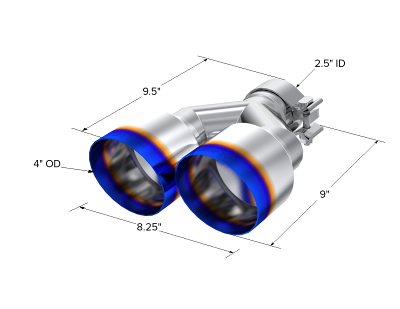 Load image into Gallery viewer, MBRP Burnt End Tip 2.5 ID Dual 4 OD Out 9.55 length Single wall 304 Stainless Steel Pass Side
