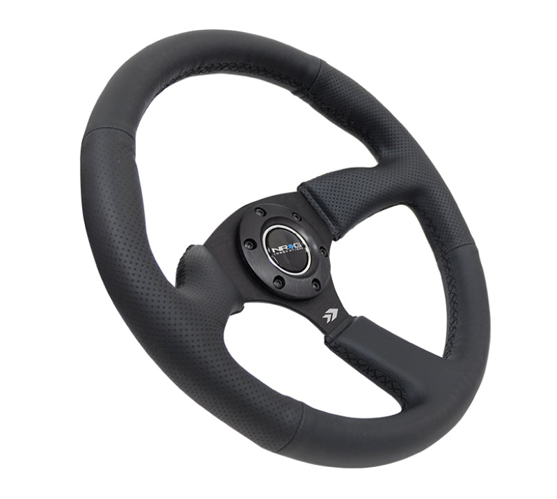 Load image into Gallery viewer, NRG Reinforced Steering Wheel (350mm / 2.5in. Deep) Blk Leather Comfort Grip w/5mm Matte Blk Spokes
