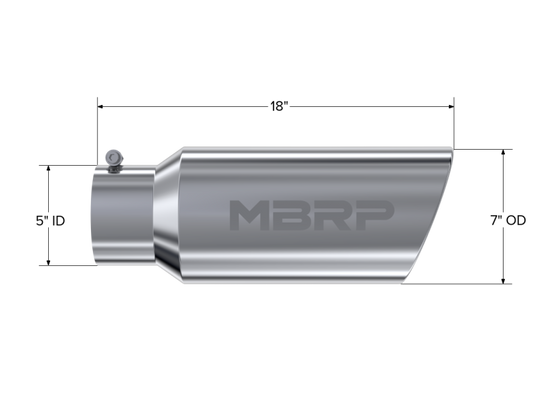 MBRP Universal Tip 7in O.D. Rolled End 5in inlet 18in length - T304 (SINGLE TIP)
