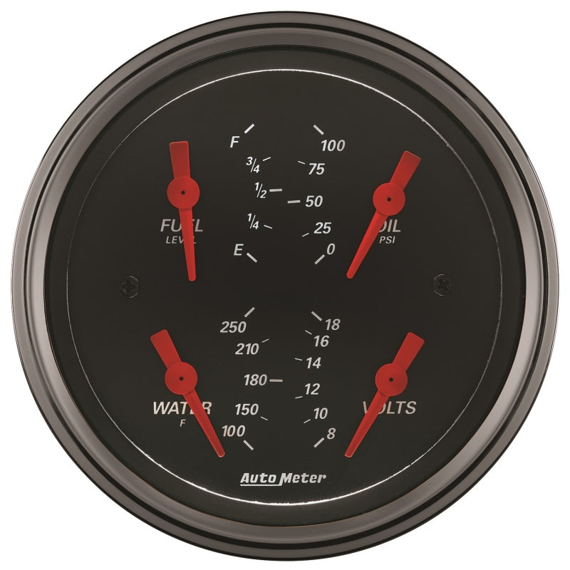 Load image into Gallery viewer, Autometer Designer Black 3.375in Quad Gauge - Fuel Level / Oil Pressure / Water Temp. / Voltmeter
