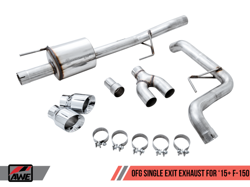 Load image into Gallery viewer, AWE Tuning 2015+ Ford F-150 0FG Single Exit Performance Exhaust System w/4.5in Chrome Silver Tips
