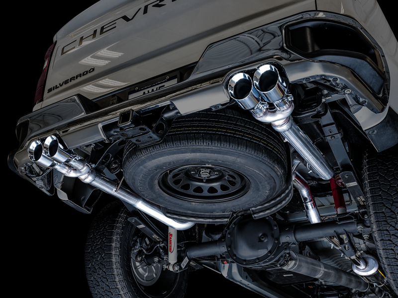 Load image into Gallery viewer, AWE Tuning 4th Gen GM 1500 5.3L 0FG Cat-Back Split Rear Exit (w/ Bumper Cutouts) - Quad Chrome Tips
