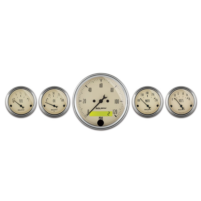 Load image into Gallery viewer, AutoMeter Gauge Kit 5 Pc. 3-1/8in. &amp; 2-1/16in. Elec. Speedometer Antique Beige
