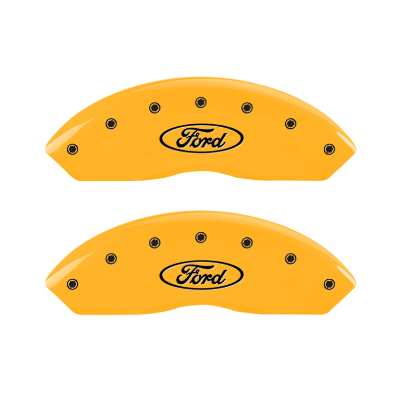 Load image into Gallery viewer, MGP 4 Caliper Covers Engraved Front &amp; Rear RAM Yellow finish black ch
