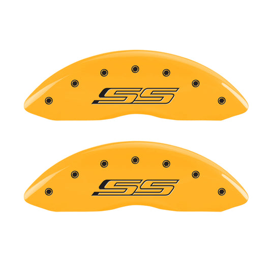 MGP 4 Caliper Covers Engraved Front & Rear Gen 5/SS Yellow finish black ch