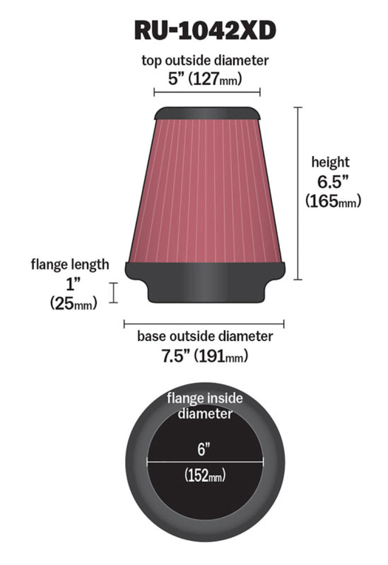 Load image into Gallery viewer, K&amp;N Universal Clamp-On Air Filter 6in FLG / 7-1/2in B / 5in T / 6-1/2in H
