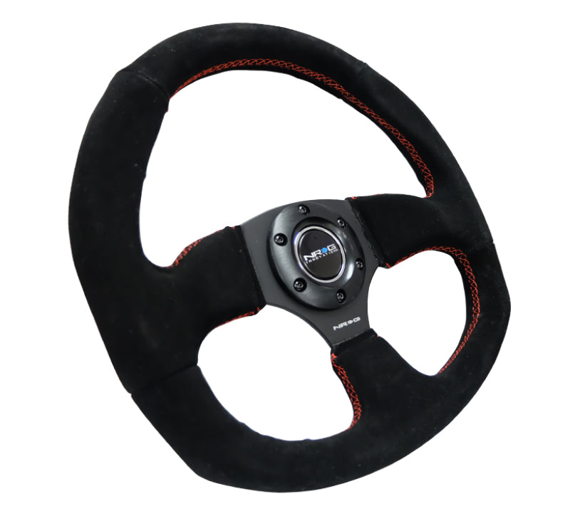 Load image into Gallery viewer, NRG Reinforced Steering Wheel (320mm Horizontal / 330mm Vertical) Suede w/Red Stitch
