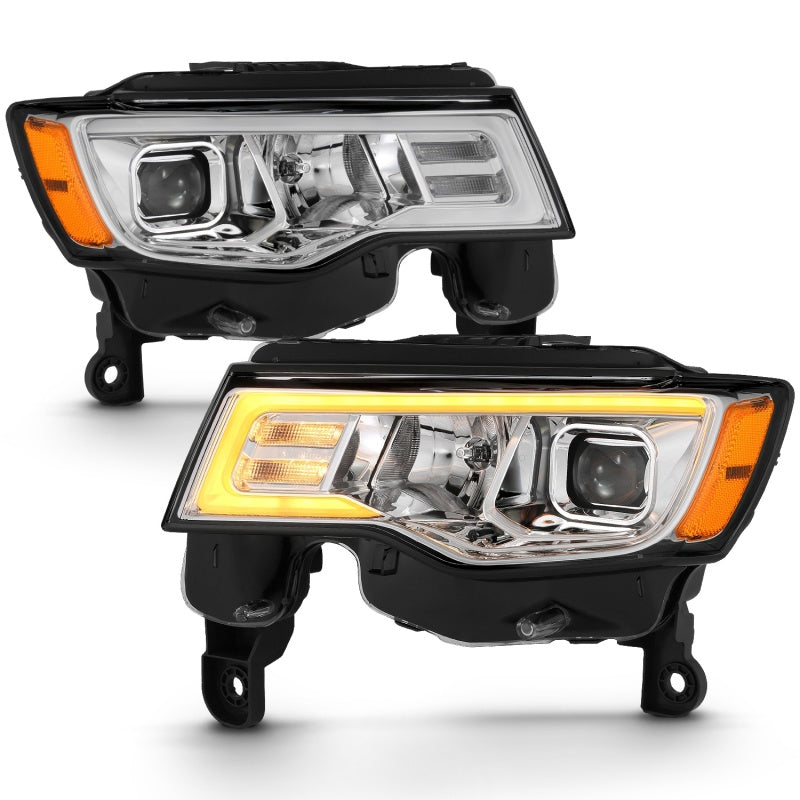 Load image into Gallery viewer, ANZO 2017-2018 Jeep Grand Cherokee Projector Headlights w/ Plank Style Switchback - Chrome w/ Amber
