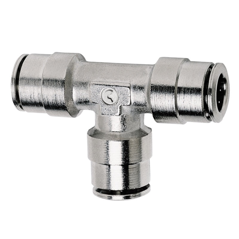 Load image into Gallery viewer, Firestone Union Tee 3/8in. Nickel Push-Lock Air Fitting - 25 Pack (WR17603105)
