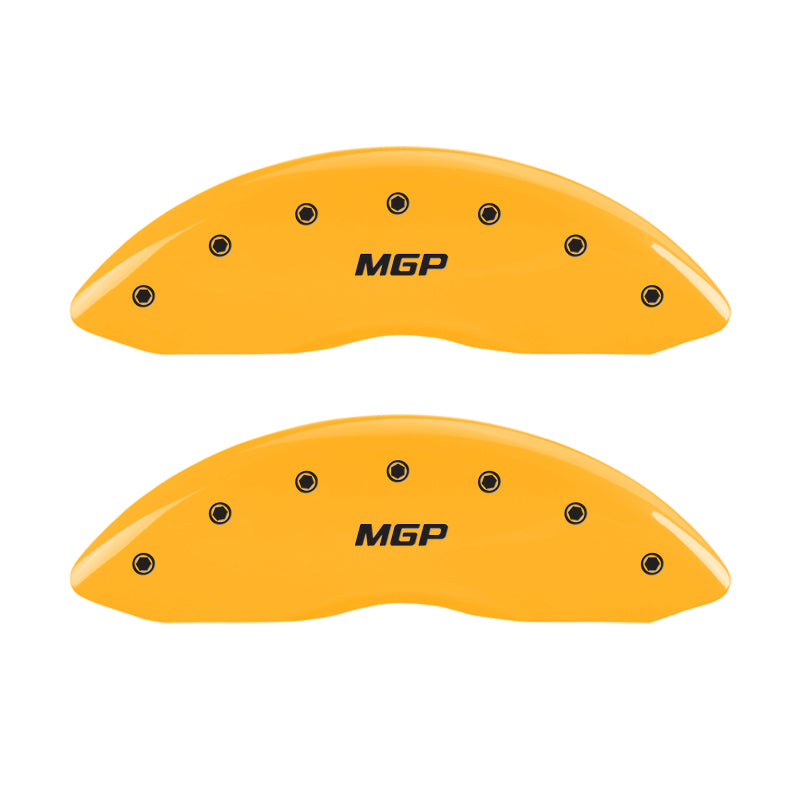 Load image into Gallery viewer, MGP Front set 2 Caliper Covers Engraved Front MGP Yellow finish black ch
