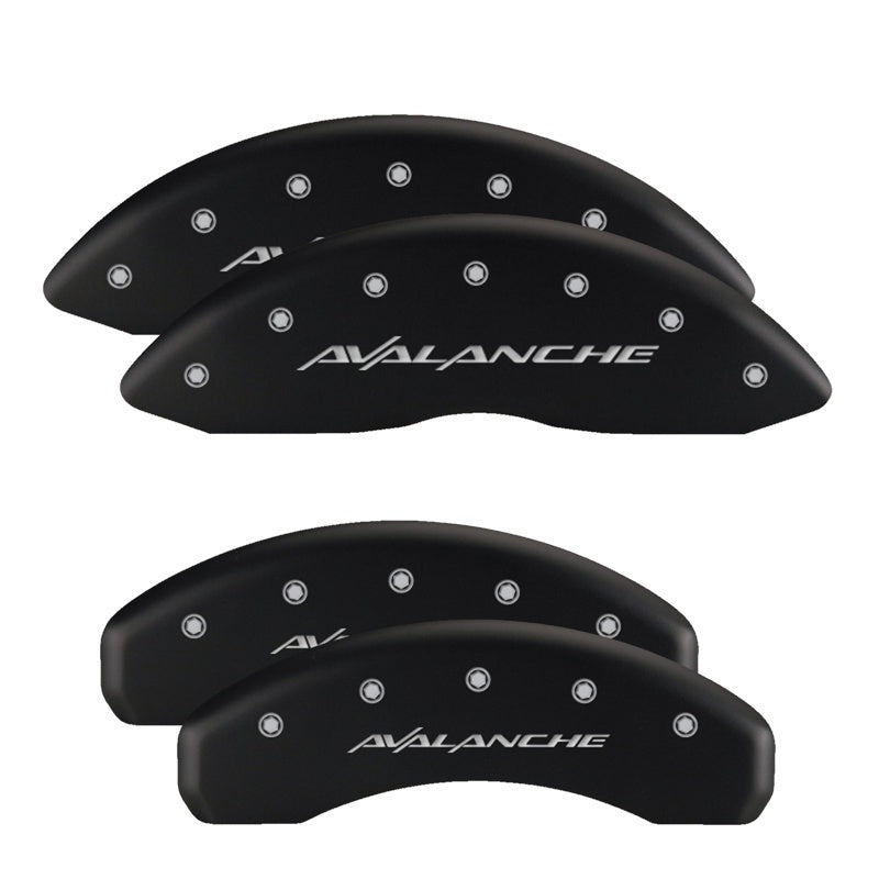 Load image into Gallery viewer, MGP Front set 2 Caliper Covers Engraved Front Silverado Black finish silver ch
