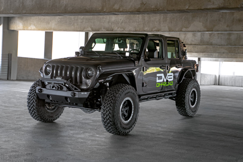 Load image into Gallery viewer, DV8 Offroad 07-23 Jeep Wrangler/Gladiator JT/JK/JL FS-25 Stubby Front Bumper w/Plated Bull Bar
