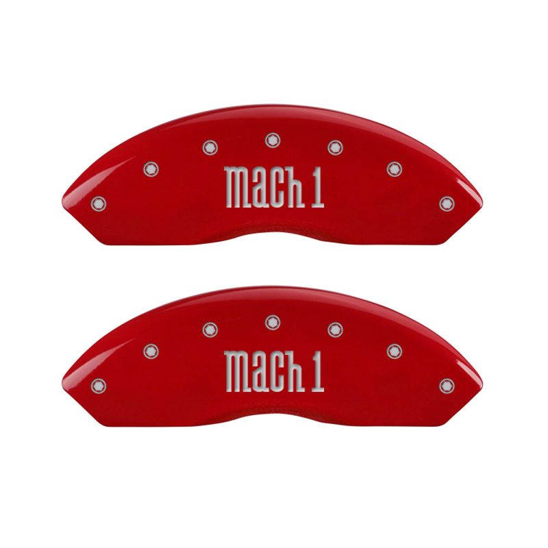 Load image into Gallery viewer, MGP 4 Caliper Covers Engraved Front &amp; Rear Mach 1 Red finish silver ch
