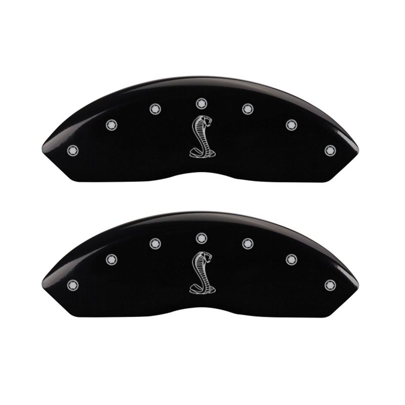 Load image into Gallery viewer, MGP 4 Caliper Covers Engraved Front &amp; Rear Tiffany Snake Black finish silver ch
