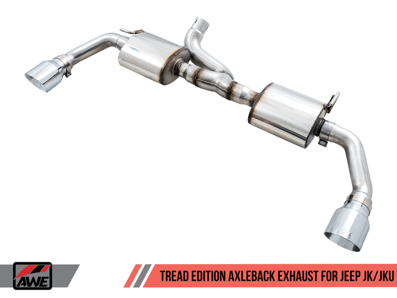 Load image into Gallery viewer, AWE Tuning 07-18 Jeep Wrangler JK/JKU 3.6L Tread Edition Axle-Back Dual Exhaust - Chrome Silver Tips
