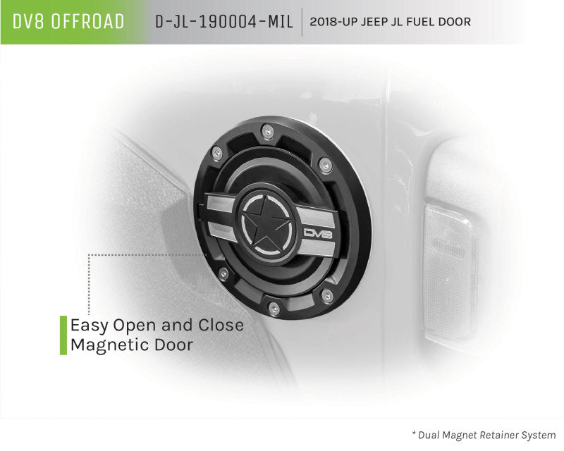 Load image into Gallery viewer, DV8 Offroad 2018+ Jeep JL Aluminum Fuel Door for 20-Pres Wrangler
