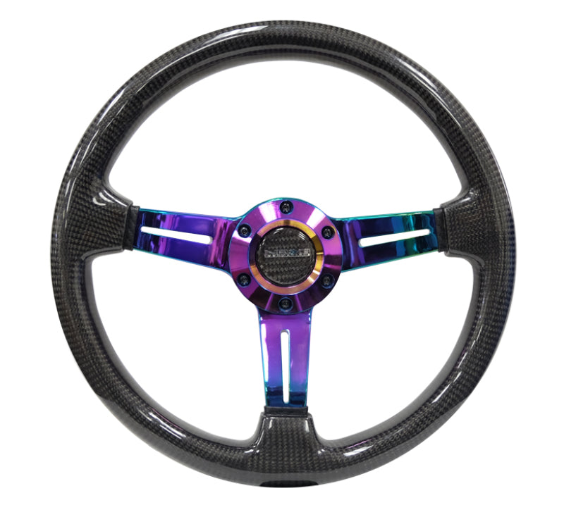 Load image into Gallery viewer, NRG Carbon Fiber Steering Wheel (350mm / 1.5in. Deep) Neochrome 3-Spoke Design w/Slit Cuts
