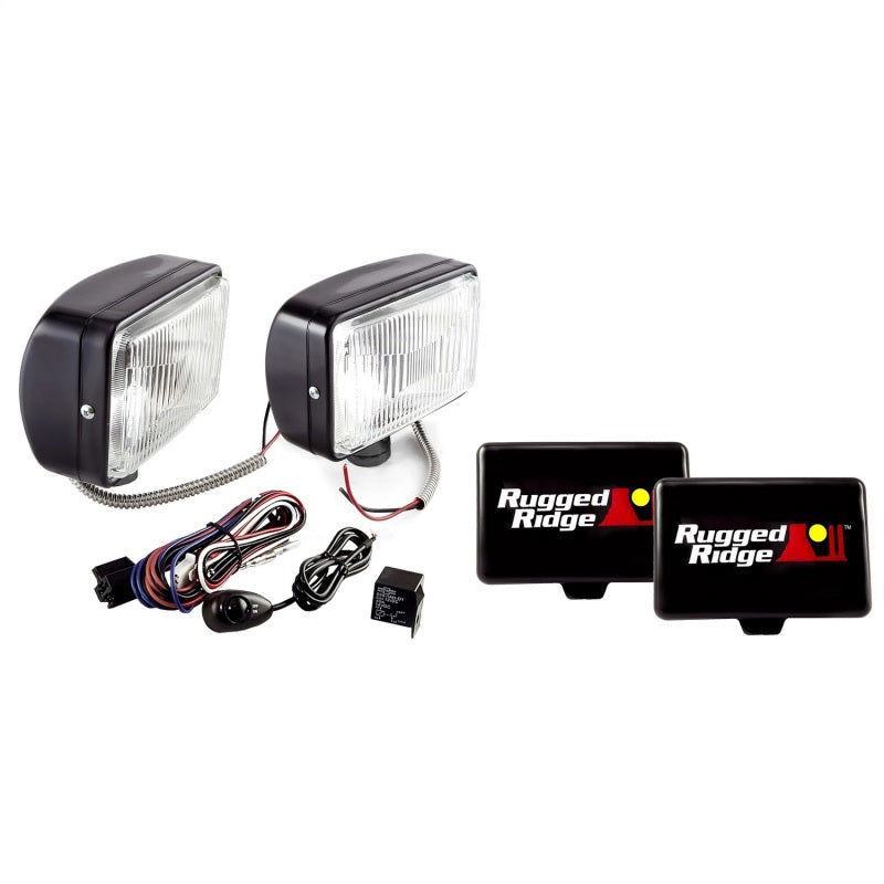 Load image into Gallery viewer, Rugged Ridge 5x7-In Halogen Fog Light Kit Black Steel Housings
