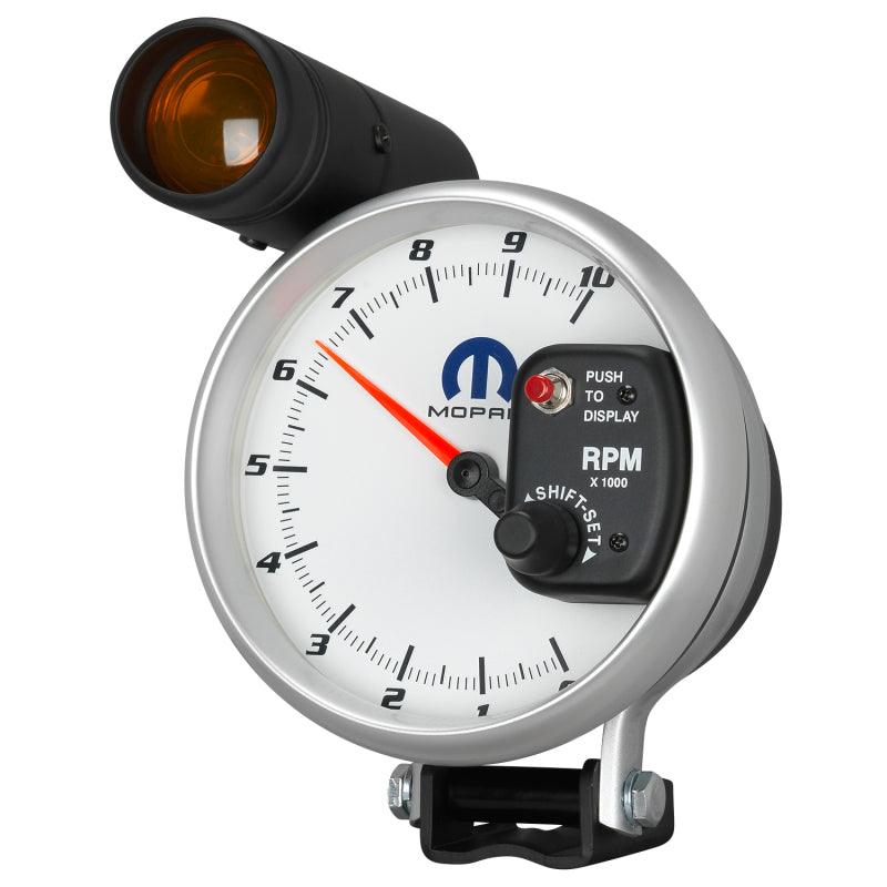 Load image into Gallery viewer, AutoMeter Gauge Tachometer 5in. 10K RPM Pedestal W/ Ext. Shift-Lite White Mopar
