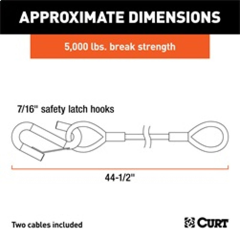 Load image into Gallery viewer, RockJock Curt Towing Safety Cable Kit 44 1/2in Long w/ 2 Snap Hooks 5000lbs 2-Pack
