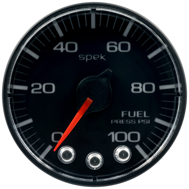 Load image into Gallery viewer, Autometer Spek-Pro Gauge Fuel Press 2 1/16in 100psi Stepper Motor W/Peak &amp; Warn Blk/Blk
