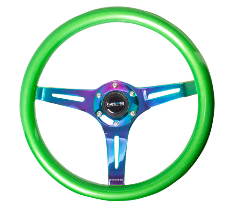 Load image into Gallery viewer, NRG Classic Wood Grain Steering Wheel (350mm) Green Pearl/Flake Paint w/Neochrome 3-Spoke Center
